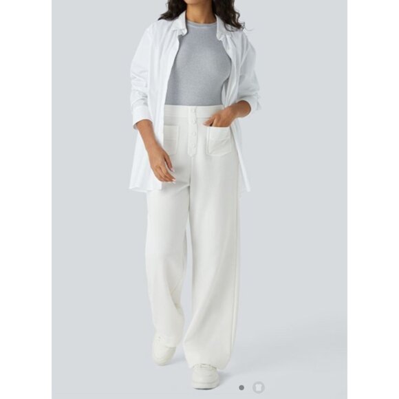 Halara High Waisted Straight Leg Multi Faux Button Sweat Pants Sz Small Gray Wom - Picture 6 of 9